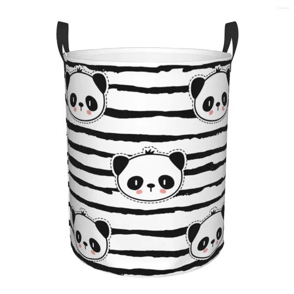 Sacos de lavanderia Cesta suja Panda Bear Strip Padrão Dobrável Balde de armazenamento de roupas Brinquedo Home Organizador à prova d'água