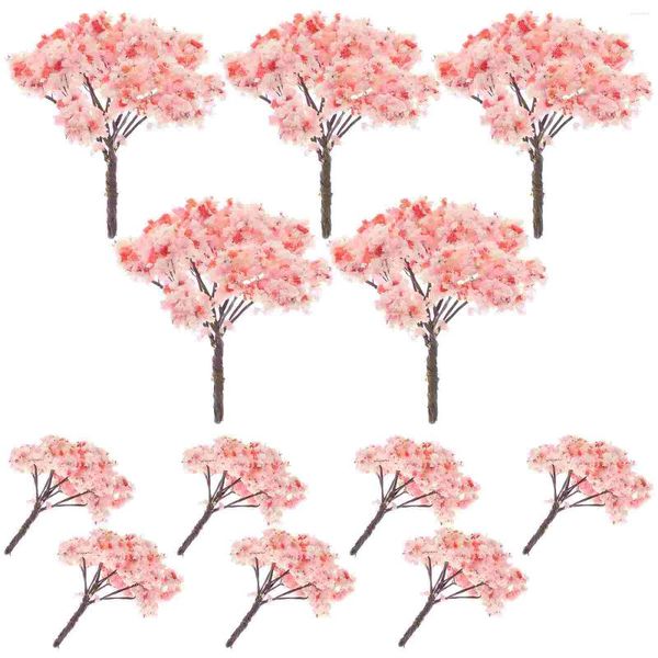 Flores decorativas 12 pcs modelos de modelo de árvore arquitetônica flor artificial peça central flores de cerejeira árvores de plástico simuladas abs mini