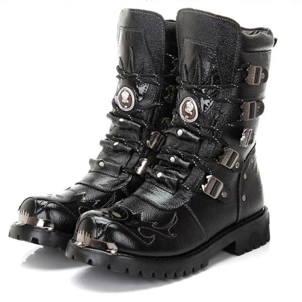 Botas homens botas militares botas de couro genuíno botas de moto masculino botas punk sapatos de neve quente cowboy boots deserto combate botas táticas46