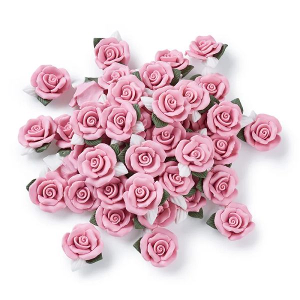 Componentes 40 peças cabochões de porcelana artesanal contas de argila de flor rosa para fazer joias colar pulseira diy 23 ~ 25x20.5 ~ 21x10 ~ 11mm