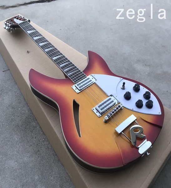 Custom Ric Cherry Sunburst 360 12-струнная электрогитара, полуполый корпус, треугольник, перламутровая накладка на гриф, Inlay7970812