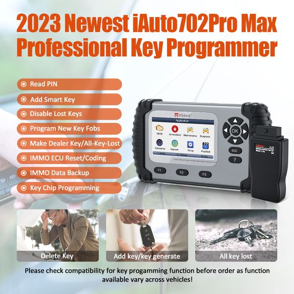 Vidente IAUTO702Pro max obd2 Scanner Profissional Professional Programautomotive Tool de diagnóstico Todo o sistema Teste Teste de Codificação da chave