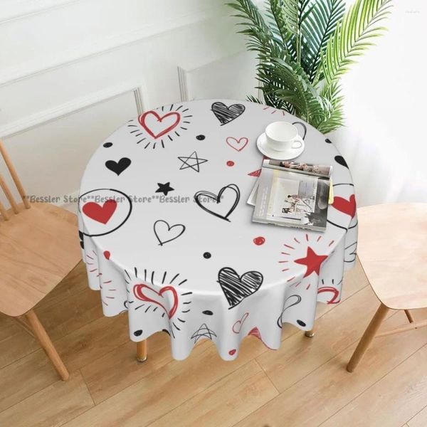 Toalha de mesa decorativa para dia dos namorados, corações e estrelas, grossa, redonda, para festa, jantar, chá