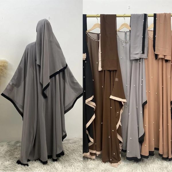 Abbigliamento etnico Ramadan Hijab in chiffon per donna Sciarpa musulmana Kimono caftano Abiti lunghi velati Caftano marocchino Donne Abaya Dubai Lusso