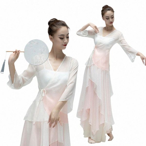 danza classica dr donne eleganti prestazioni di danza moderna cinese dr pantaloni larghi con gonna volante pantaloni larghi in filato camicetta l999 #