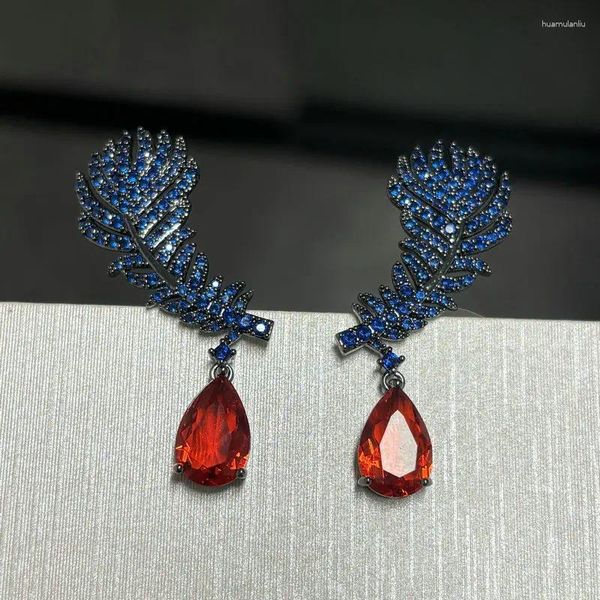 Висячие серьги Bilincolor Fashion Royal Blue Leaf с красными серьгами Danling из циркона для женщин