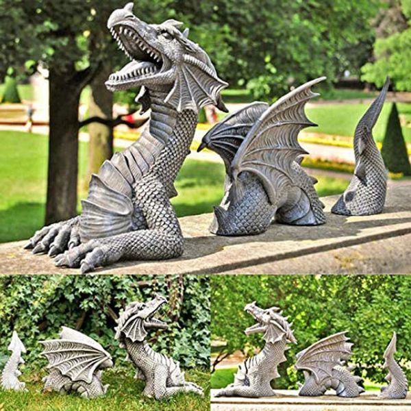 Sculture di drago Scultura gigante in resina Fantasia gotica Drago Figure Art Garden Patio Prato Statue Decorazione 240322