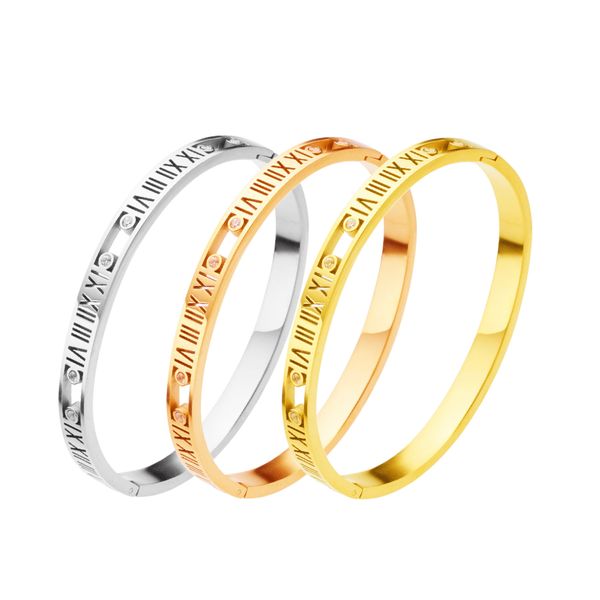 2024 Bracciale in oro Nuovi gioielli transfrontalieri Fonte viva Bracciale vuoto creativo Bracciale in acciaio inossidabile con sei diamanti con fibbia romana Designer di gioielli per le donne