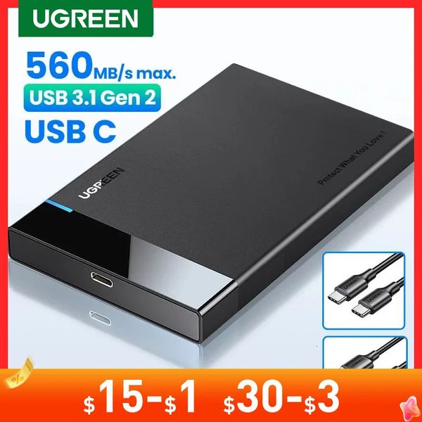 UGREEN Custodia per HDD 2.5 Custodia per disco rigido da SATA a USB 3.0 per disco SSD Box per HDD USB C 3.1 Gen 2 Custodia Custodia per HDD esterna HD 240322