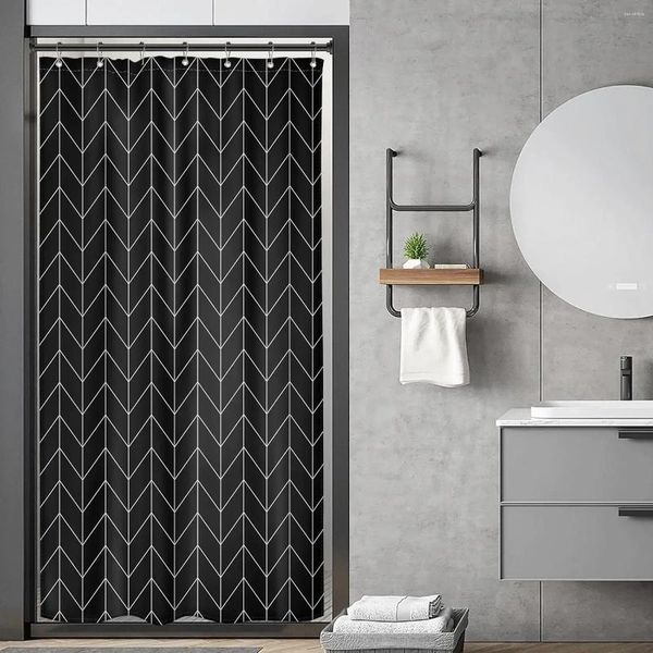 Tende da doccia Tenda geometrica moderna con linee astratte in bianco e nero Curve minimaliste Decorazione bagno bohémien