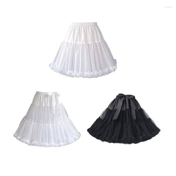 Etekler kadın tatlı bowknot tutuş etek 1950'ler dans eden baloncuk katmanlı fırfırlı tül petticoat elbiseler