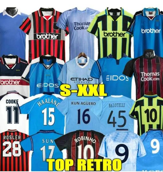 MANS CITIES Retro Classic Fußballtrikots 1972 73 81 82 1994 96 97 98 99 2000 01 02 03 07 08 09 Wembley Kinkladze ROBINHO IRLAND STURRIDGE Bianchi Mpenza Kompany Herren-Shirt