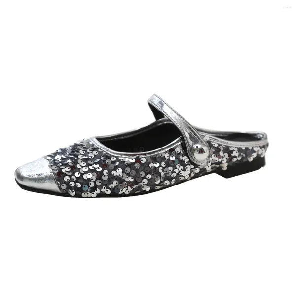 Sapatos casuais francês plano feminino primavera e outono elegante mary jane sapato senhoras sênior sentido glitter mulher chinelos