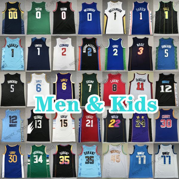 Maglie da basket uomo bambino 11 Thompson Young 22 Wiggins Ayton 9 Vucevic 4 Rose Green 77 Doncic 5 Murray Fox 30 Curry 23 James Stephen 0 Jayson Tatum 10 Garland 15 Jokic