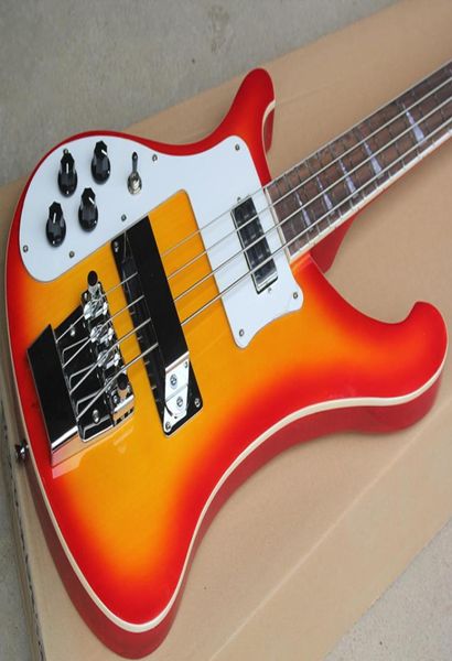 Fábrica personalizada cereja sunburst 4 cordas guitarra baixo elétrica com lefthandwhite pickguardchrome hardwaresoffer 3068878