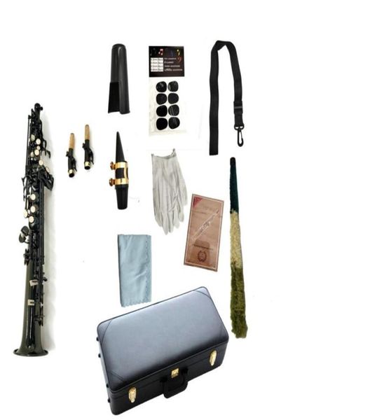 Saxofone soprano reto b plano preto nckel instrumento musical profissional com estojo luvas acessórios 7700938