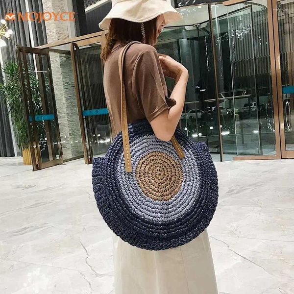 Abendtaschen Sommer Runde Stroh Rattan Umhängetasche JapanischKorean Stil Weibliche Hand Farbe Patchwork Handgemachte gewebte Strand Totes