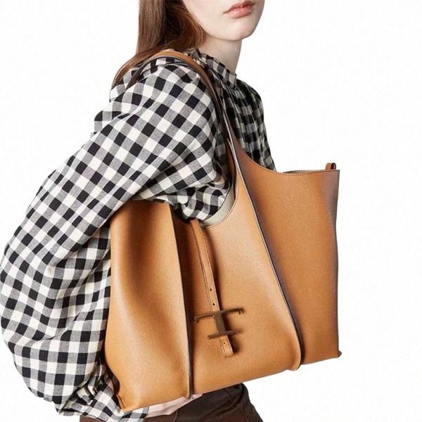 2024 New Fi Genuine Leather Women's Bag High-end First-Layer Tote Retro Tote Bag Brand Design Design Shop Bag e3bA #