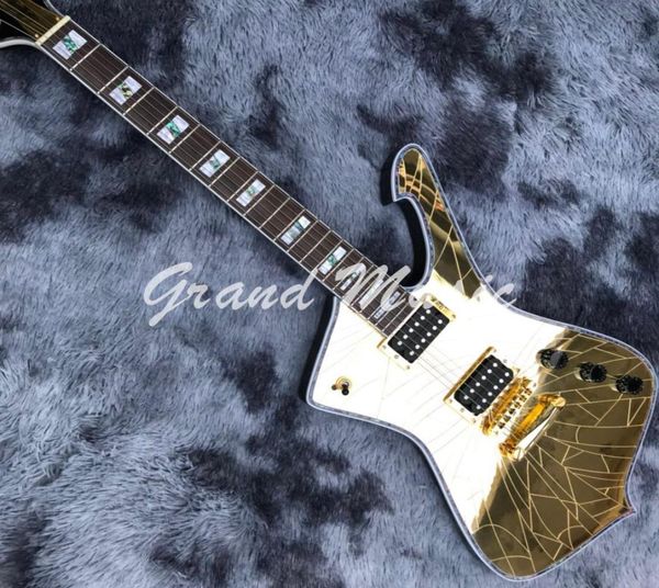 Personalizado comum branco espelho crack 6 cordas guitarra elétrica ouro espelho folheado1002541