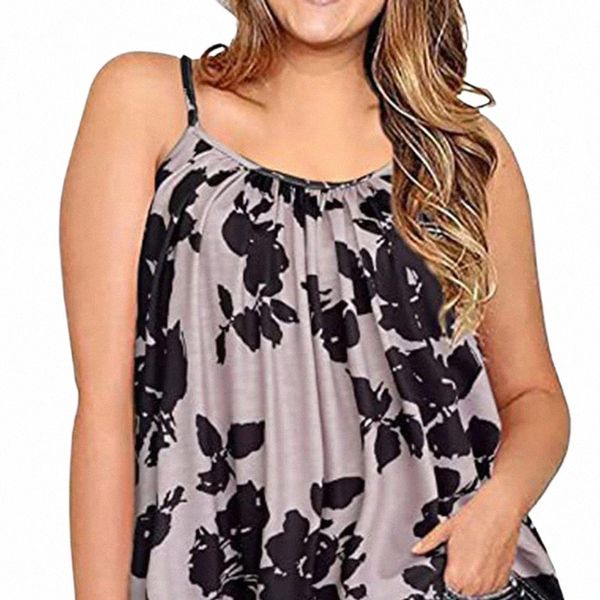 Plus Size Donna Sling Top Estate Bohemia Stampa Canotta allentata Backl Sottile Gilet con maniche Top Abbigliamento femminile o1TU #