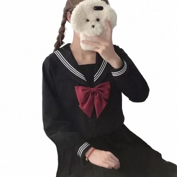 base Carto Navy Girl Suit Costume S-2XL Set da marinaio Nero Scuola giapponese Uniforme da donna M3W8 #