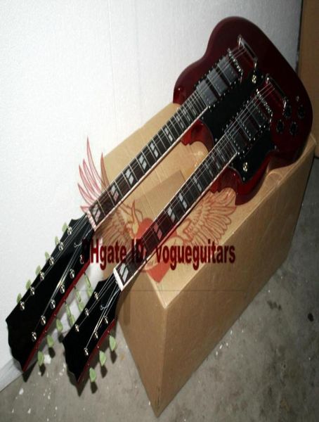 Guitarra canhota personalizada pescoço duplo 6 cordas 12 cordas guitarra elétrica em vermelho 118418699