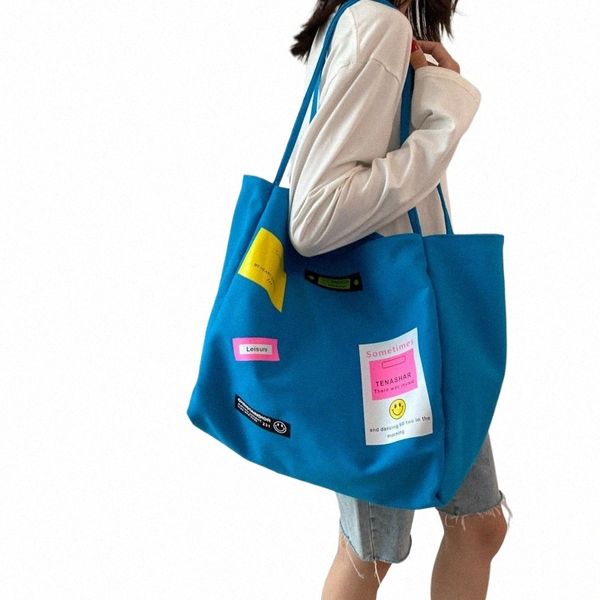 2023 nuovo colore della caramella borse di tela di grandi dimensioni per le donne Cott Bag grande borsa riutilizzabile negozio rosa borsa a tracolla del supermercato Eco D6Kx #