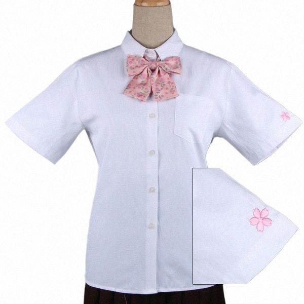 Japonês e coreano branco manga curta uniforme escolar T-shirt rosa impressão Middle School JK uniforme Top Sailor Suit para meninas e7Dc #