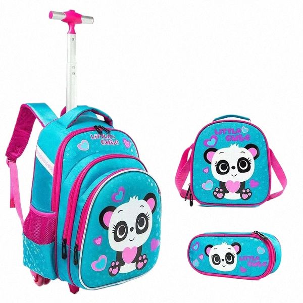 bambini Boy School bag Set con ruote Zaino per studentesse Trolley Bag con borsa per il pranzo Astuccio per scuola Zaino Set j2cN #