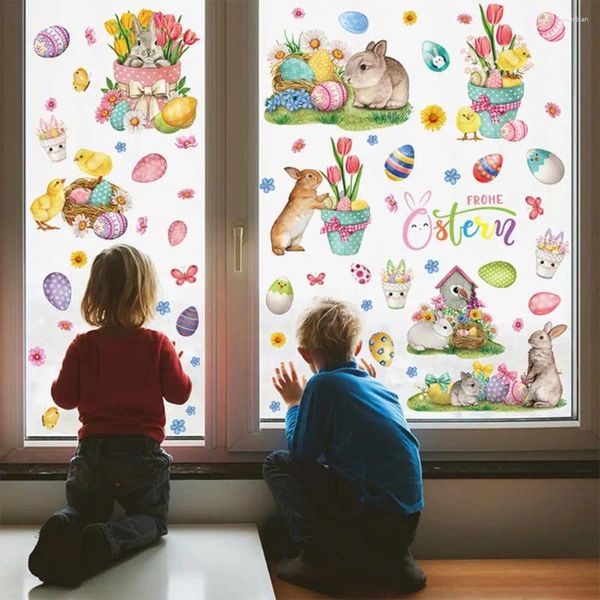 Adesivos de janela 9pcs adesivo padrão de Páscoa ovos coelhos conjunto estático para decoração de Páscoa de férias