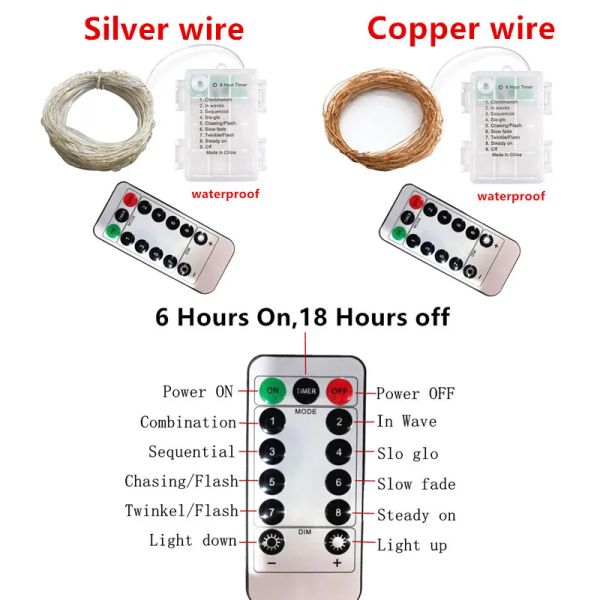 20 m/10m 8 Luci a corda di filo in rame LED LEAY GARLAND NAMBINO ALTRO DEL TATTURA DEL REMOTE ALTENZIONE DELL'ACCOUTA DEL CAMBIA DELLA BATTERE