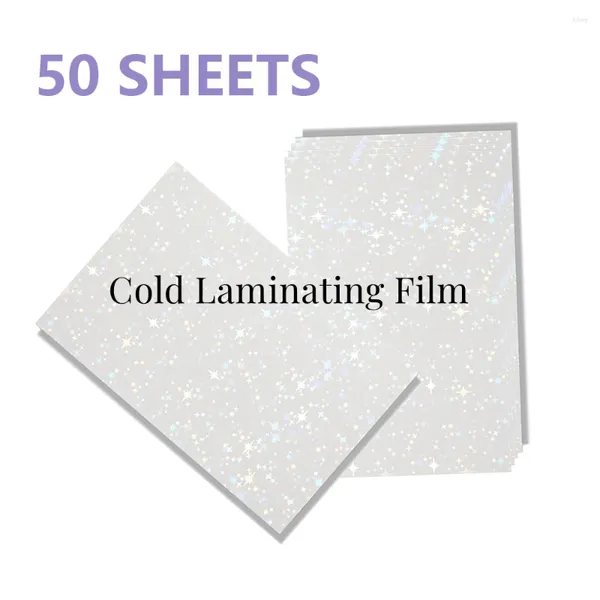 Envoltório de presente A4 50 folhas filme de laminação fria à prova d'água folha holográfica holo carimbo em papel adesivo amor estrela vidro quebrado gem