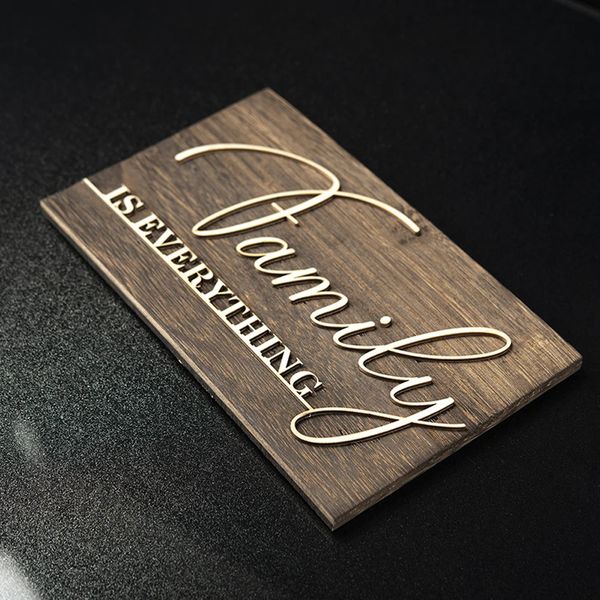Placa de madeira personalizada para família, placa personalizada com nome de madeira gravada a laser, mesa de madeira, hora, sinal de parede, oem drop 240325