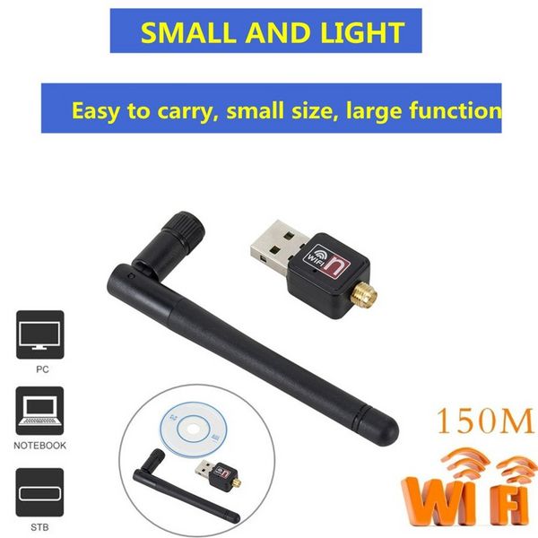 Mini USB 2.0 WiFi Adattatore di schede di rete 150 MBPS Wi Fi Adattatore PC PC Wi-Fi WiFi Dongle 2.4G USB Ethernet WiFi Ricevitore per PC