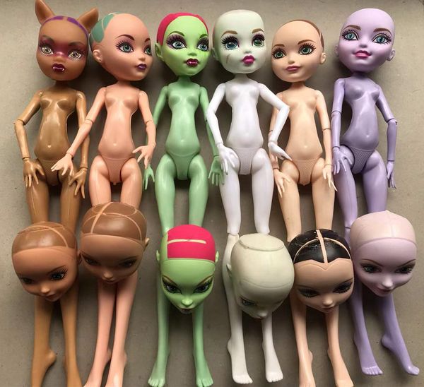 Monstering high bonecas brinquedo de boneca multi-joints movable bonecas figuras corporais marrom branco verde rosa bege corporal roxo cabeças coloridas cabelos