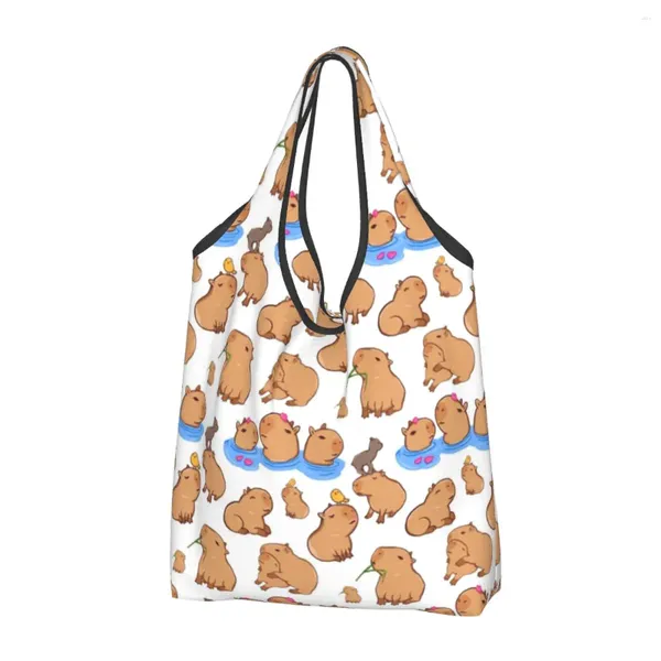 Einkaufstaschen, Capybara-Einkaufstasche, langlebig, groß, wiederverwendbar, recycelbar, faltbar, robust, Kawaii-Tier, umweltfreundlich, waschbar, leicht