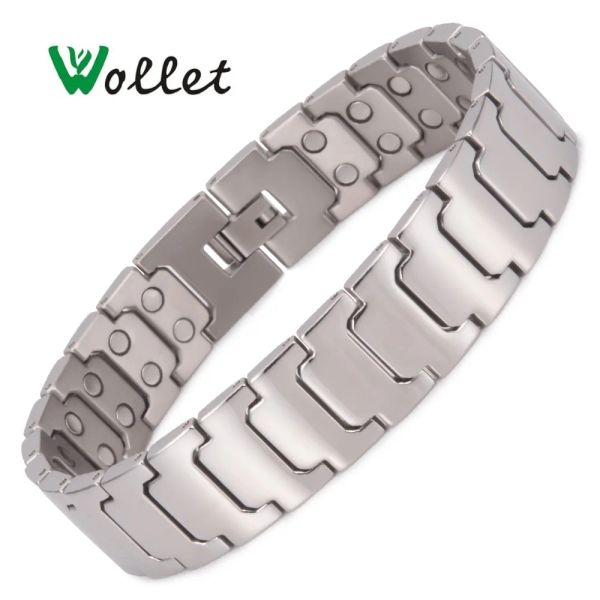 Braccialetti Wollet Gioielli Design semplice Bracciale magnetico in titanio per uomo Colore argento Rame Bio Magnete Assistenza sanitaria Guarigione