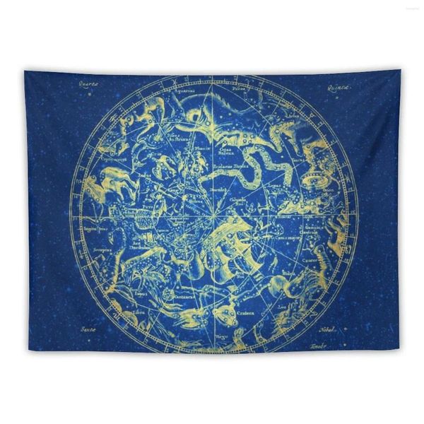 Arazzi Zodiaco Segno zodiacale Costellazione Mappa Giallo su blu Infinito Arazzo Anime Decor Decoratori per la casa