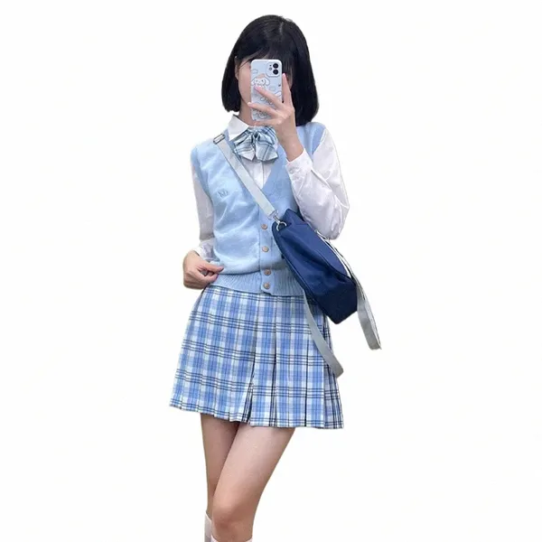 Japonya Koreli Öğrenci Örgü Yelek Haligan Kazak Okulu Üniforma Kızlar Seifuku JK Lise Kıyafetleri Sonbahar Kış Paltosu W0XU#
