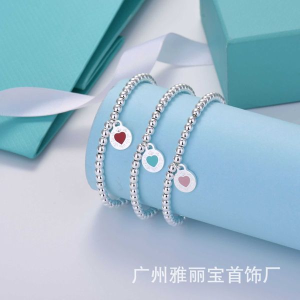 Designer Seiko ts nuovo marchio rotondo smaltato a forma di cuore Bracciale da donna placcato S925 argento CNC acciaio stampato perlina catena Buddha