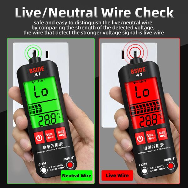 Bside A1 Spannungstester Detektor Multimeter-Farbanzeige Nichtkontakt Electric Pen Dual Range Live-Draht-Test Ohm Hz NCV-Messgerät