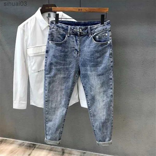 Jeans maschile harajuku in stile coreano in stile coreano comodo jeans jeans jeans wash designer di lusso azzurro fidanzato thousersl2403