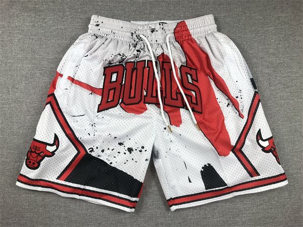 Mens''Chicago''Bulls''shorts Basketball Retro Mesh Embroidered Casual Athletic Gym Team Shorts White 02