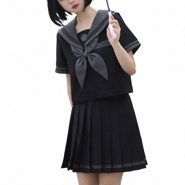 Japanische Schuluniform Mädchen JK Anzug Sexy Bad Girls Outfits Graue Krawatte Schwarz Drei Basic JK Sailor Uniform Frauen Plus Size Kostüm v0gy #