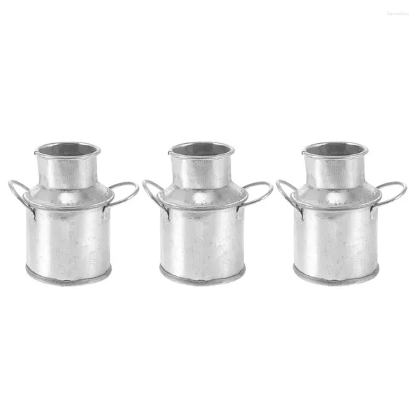 Vasos 3 PCs Balde de lata de jarro de leite A casa de decoração em miniatura de flor pequena Acessórios de ferro Iron Child