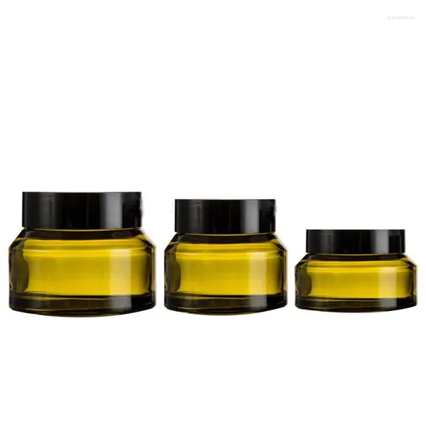 Garrafas de armazenamento 5pcs 15g 30g 50g âmbar vidro verde creme facial frasco vazio recipiente de amostra cosmética viagem pote recarregável com tampa preta