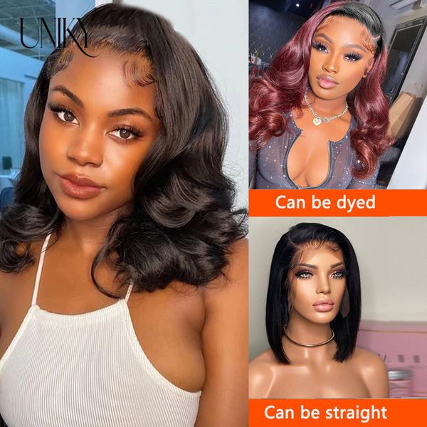 Cabelo uniky 14 polegadas onda corporal Bob Wig Parte da peruca brasileiro Humano Human 13x1 Lace Wig Frontal Wave Deep Water Curly Short Bob Wig