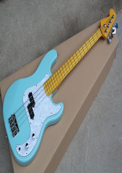 Fábrica personalizada céu azul 4 cordas guitarra baixo elétrica com reverso headstockwhite pérola pickguardoffer personalizado5245712