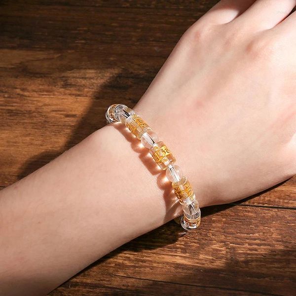 Bracciale con sei parole Mantra Preghiera Buddha Perle di cristallo Bracciale con amuleto fortunato per uomo e donna