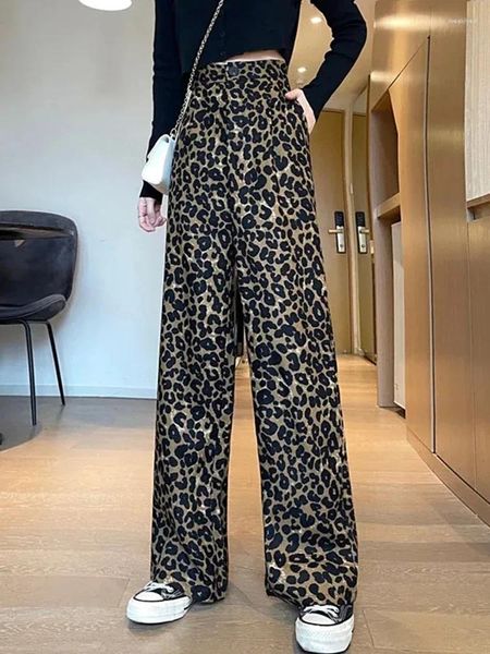 Женские брюки, винтажные шикарные леопардовые классические широкие брюки с высокой талией, повседневная уличная одежда Y2K для молодых женщин, модная женская мода в стиле хип-хоп